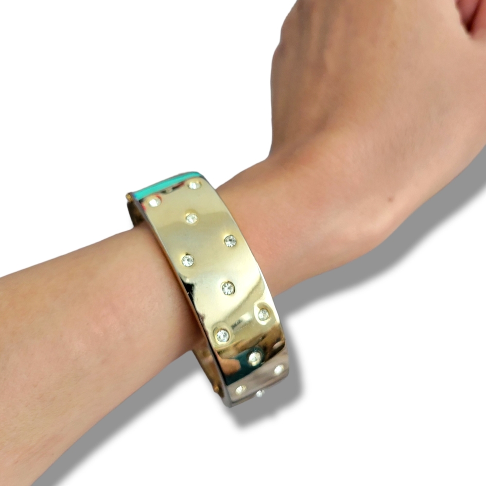 Park Lane | Sophisticated Gold Tone Crystal Embedded Hinged Bracelet - Picture 6 of 12